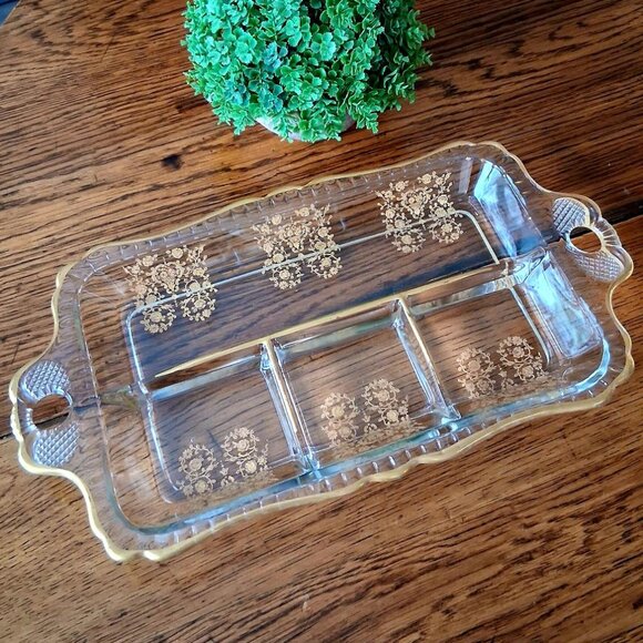 RARE Vintage 1920s French St. Louis Crystal Relish Dish/Micado Pattern
